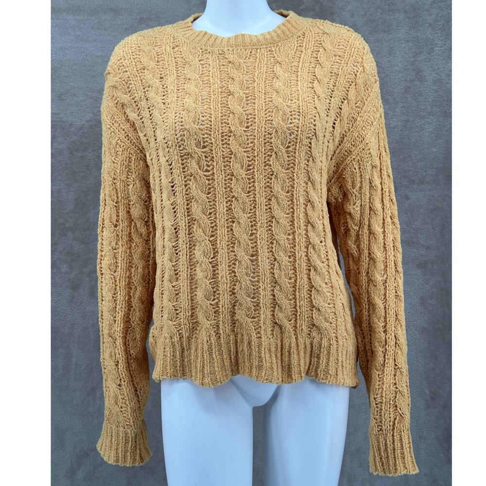 American Eagle Sweater Womens Medium Marigold Cable Knit Chenille Cozy‎ Autumn